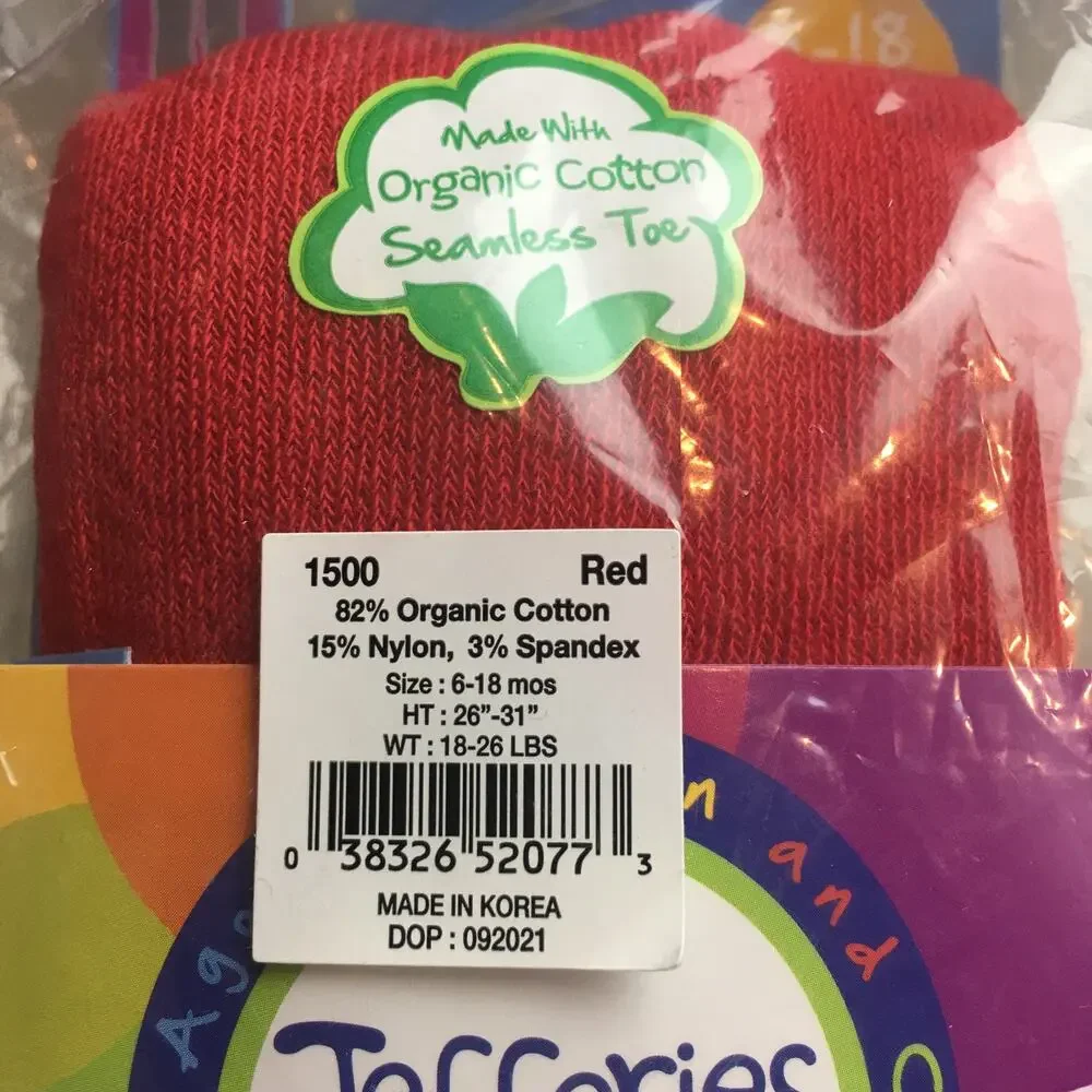 Jefferies Socks Organic Cotton Blend Red 6-18M Baby Red Tights